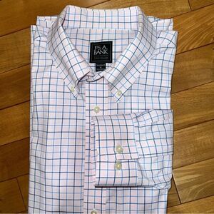 Jos. A. Bank Traveler Collection Wrinkle Free Pink and Blue Check Shirt